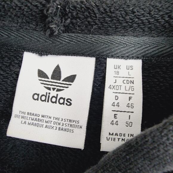 Adidas Iconic 3-Stripes Cropped Fleece Hoodie Black Oversized L Cotton - Picture 6 of 9